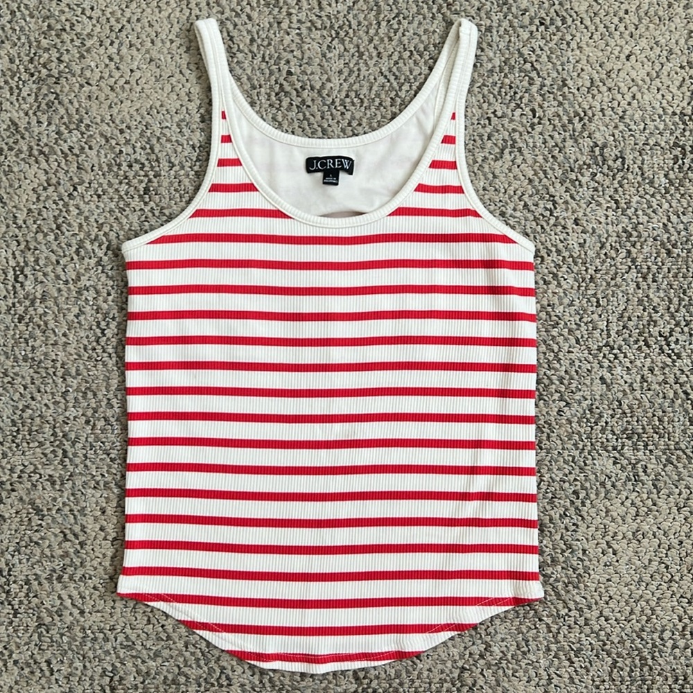 J.Crew Womens Vintage Rib Shelf Bra Tank Top Stripe Red Ivory Size Large